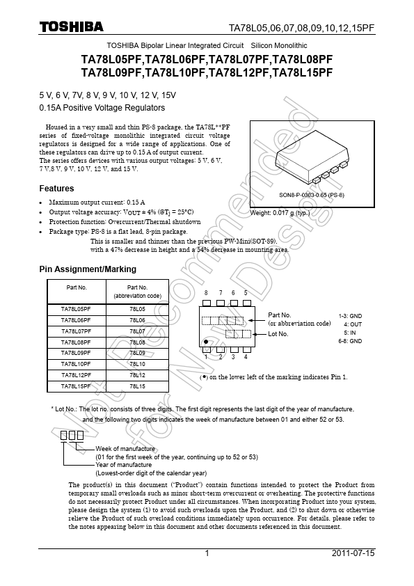 <?=TA78L15PF?> डेटा पत्रक पीडीएफ