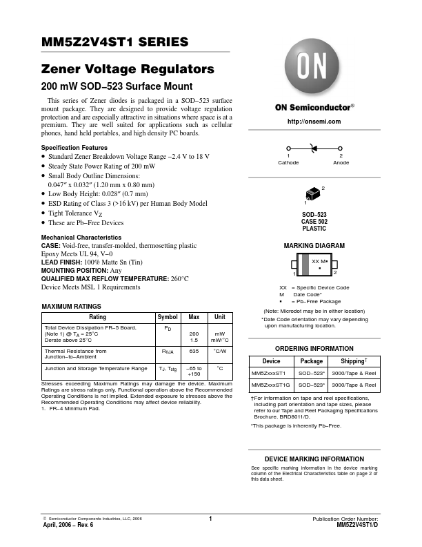 MM5Z3V3ST1 ON Semiconductor