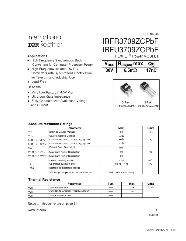IRFR3709ZCPBF International Rectifier
