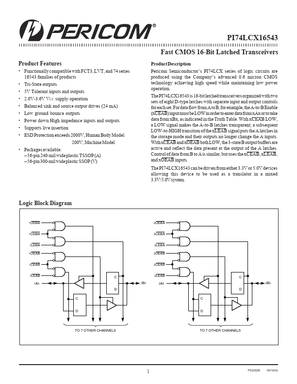 PI74LCX16543 Pericom Semiconductor Corporation