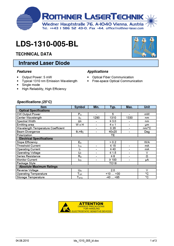 <?=LDS-1310-005-BL?> डेटा पत्रक पीडीएफ