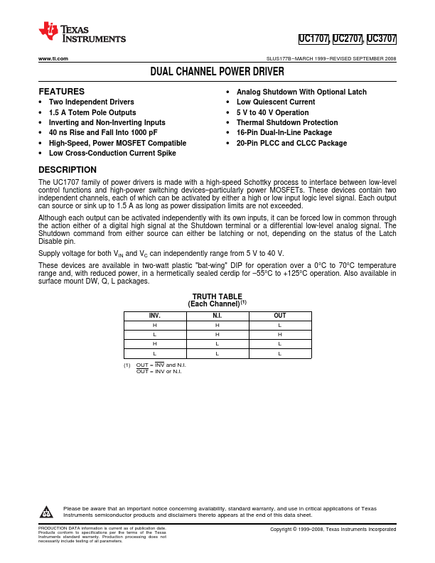 UC1707 Texas Instruments