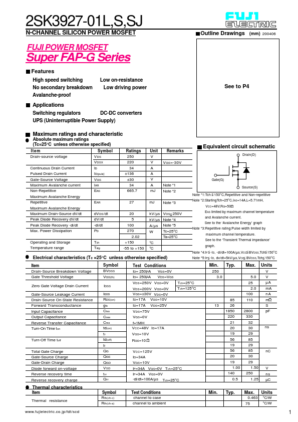 <?=2SK3927-01S?> डेटा पत्रक पीडीएफ