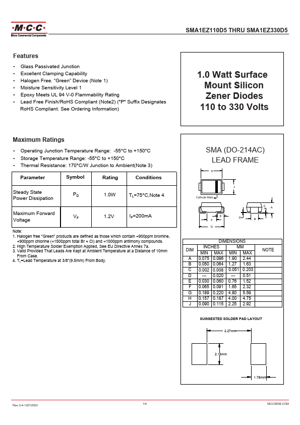 SMA1EZ300D5 MCC