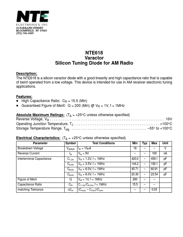 NTE618 NTE Electronics