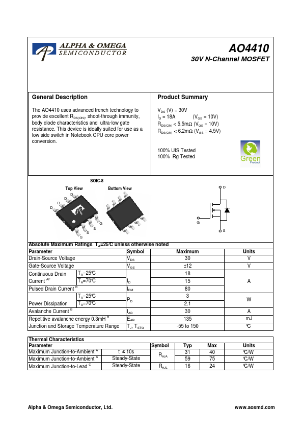 AO4410 Alpha & Omega Semiconductors