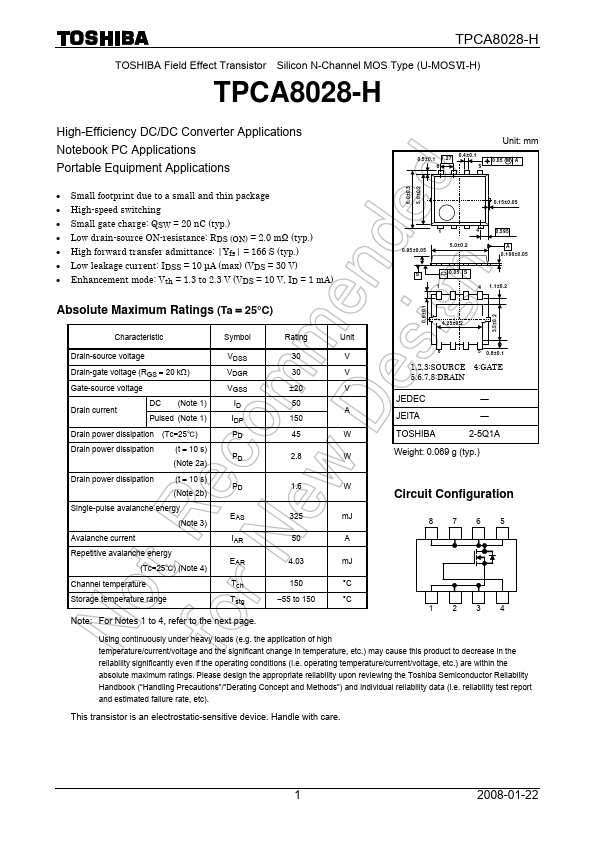 TPCA8028-H Toshiba Semiconductor