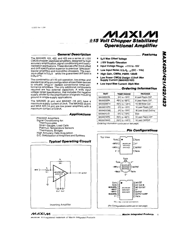 <?=MAX423?> डेटा पत्रक पीडीएफ