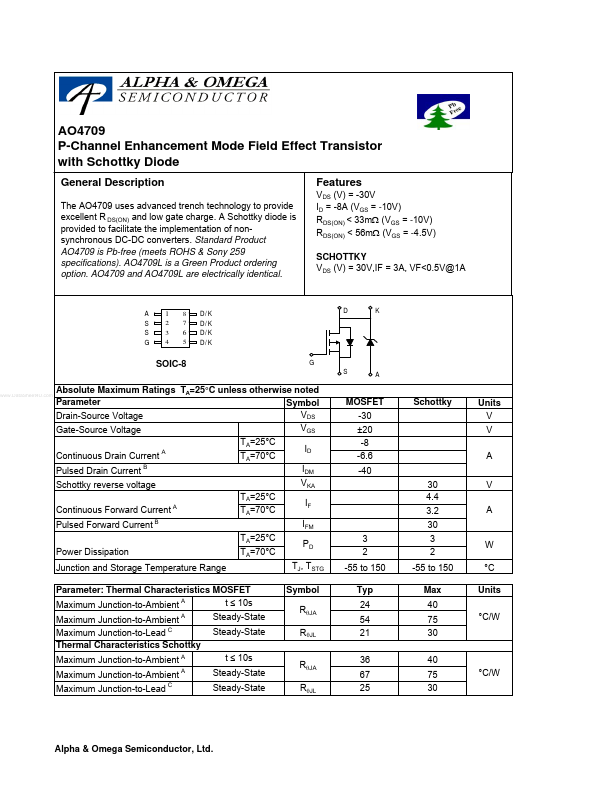 AO4709 Alpha & Omega Semiconductors