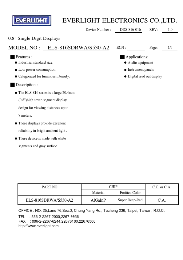 <?=ELS-816SDRWA-S530-A2?> डेटा पत्रक पीडीएफ