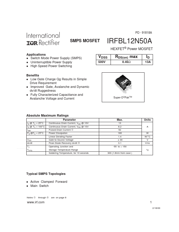 IRFBL12N50A