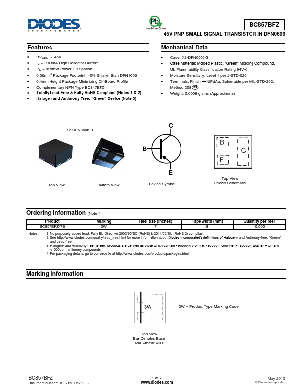 BC857BFZ Diodes