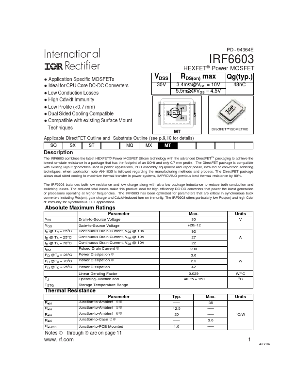 <?=IRF6603?> डेटा पत्रक पीडीएफ