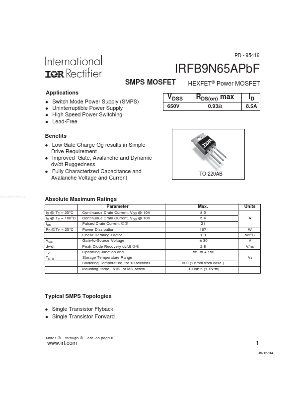 IRFB9N65APBF International Rectifier