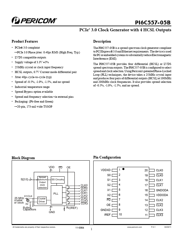 PI6C557-05B Pericom Semiconductor