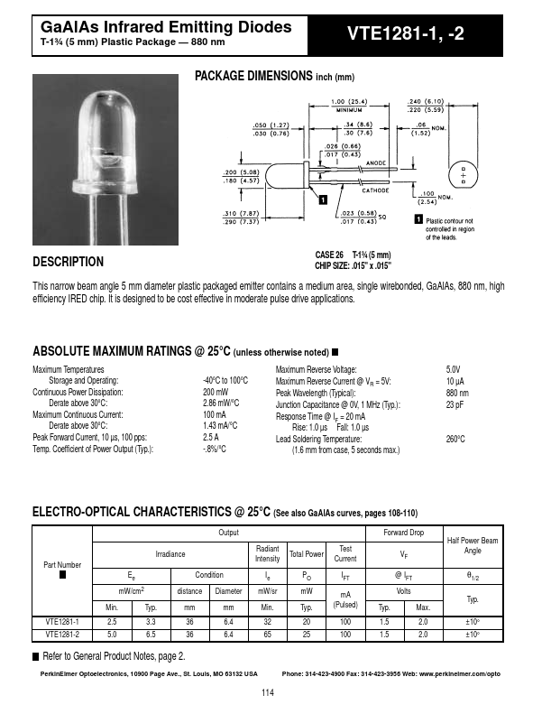VTE1281-2 PerkinElmer Optoelectronics