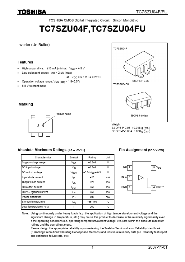 TC7SZU04 Toshiba