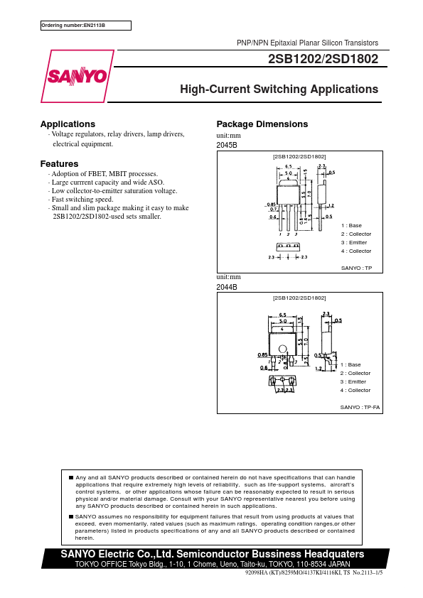 2SB1202 Sanyo Semicon Device