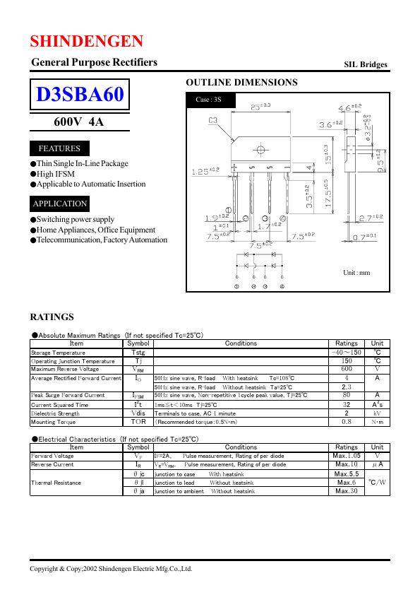 D3SBA60 Shindengen Electric