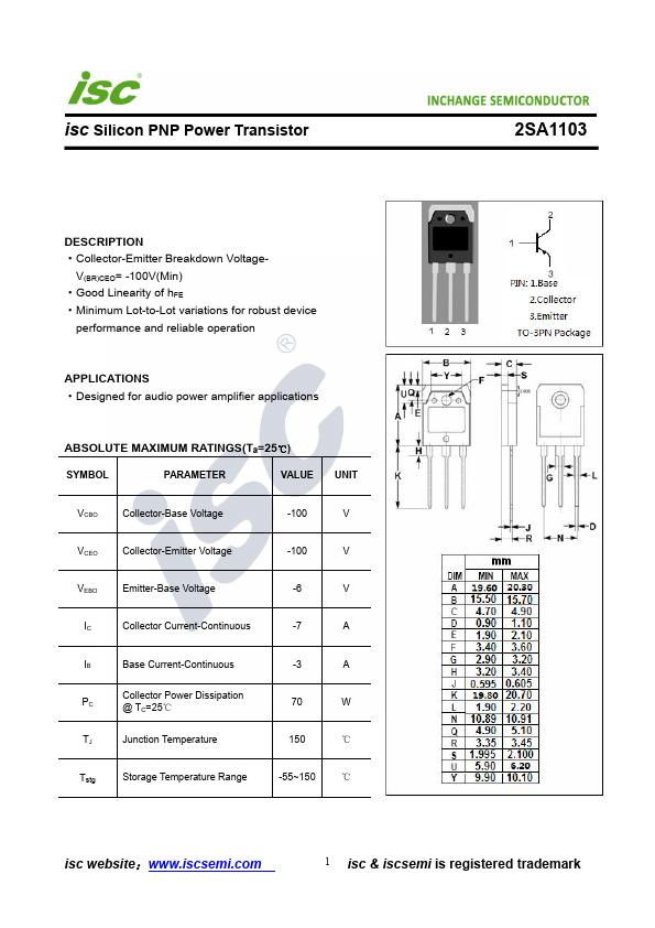 2SA1103 Inchange Semiconductor