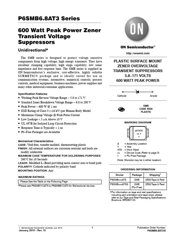 P6SMB75AT3 ON Semiconductor