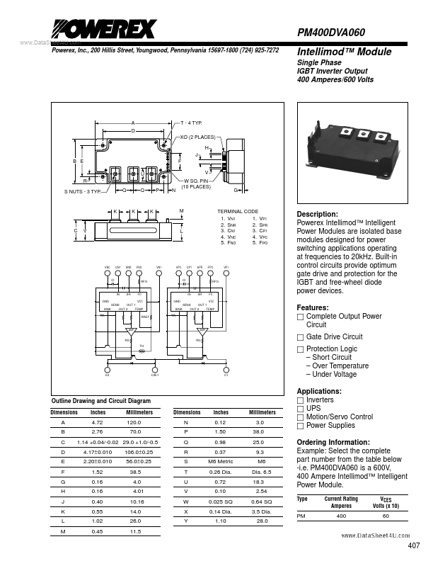 PM400DVA060 Powerex Power Semiconductors