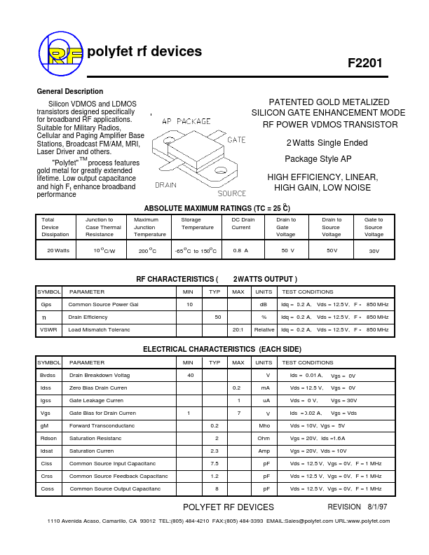 F2201 Polyfet RF Devices