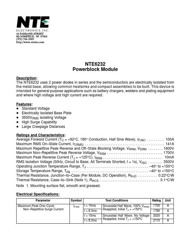 NTE6232 NTE Electronics