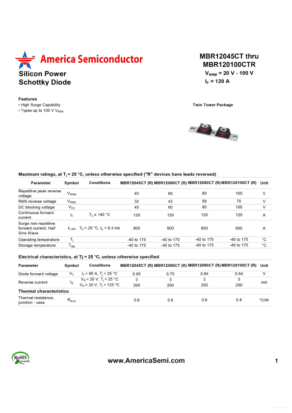 MBR12060CT America Semiconductor