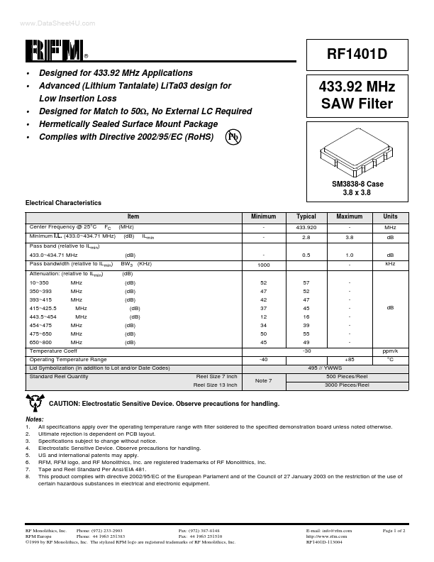 RF1401D RF Monolithics