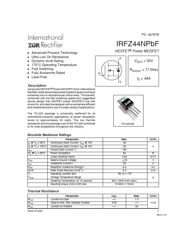 IRFZ44NPBF International Rectifier