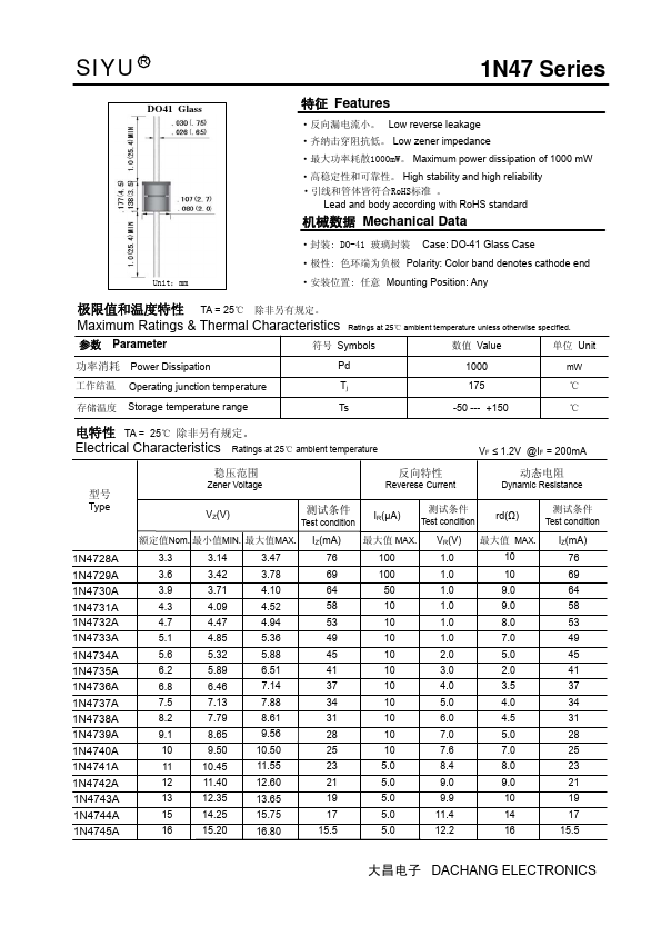 1N4752A Diode Datasheet pdf - Zener Diode. Equivalent, Catalog
