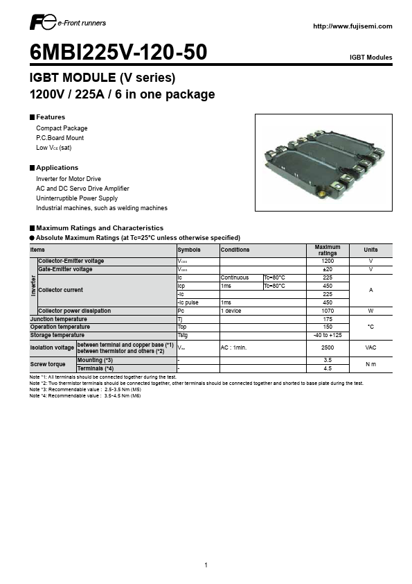 <?=6MBI225V-120-50?> डेटा पत्रक पीडीएफ