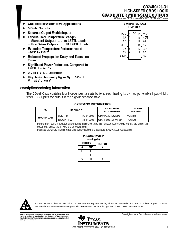 CD74HC125-Q1