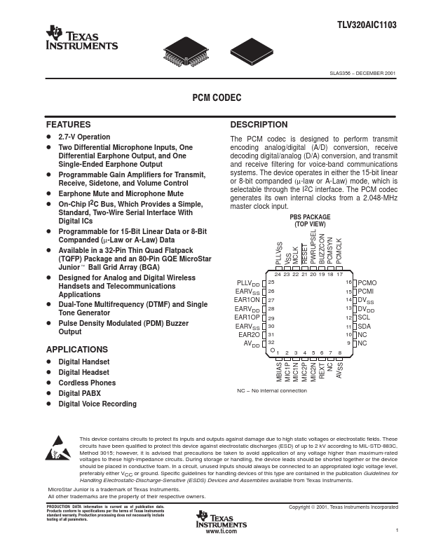 TLV320AIC1103 Texas Instruments