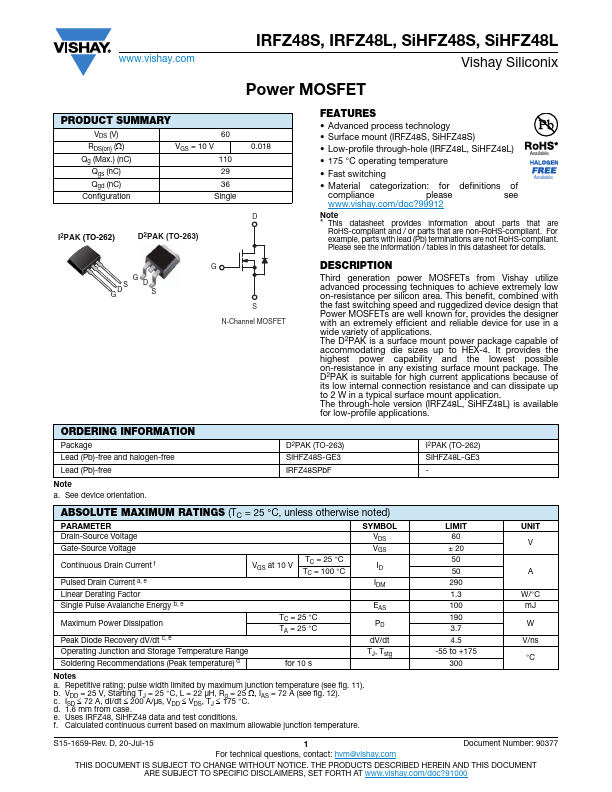 SIHFZ48L Vishay Siliconix