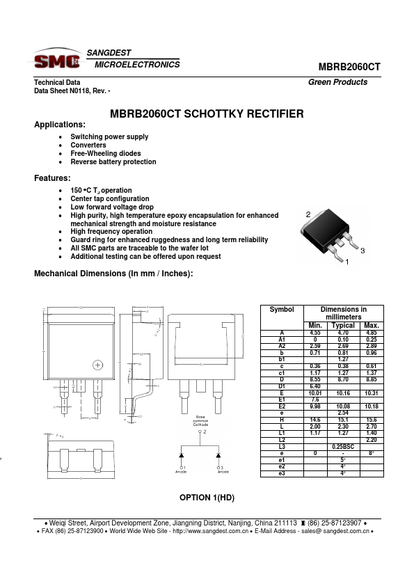 MBRB2060CT SANGDEST MICROELECTRONICS