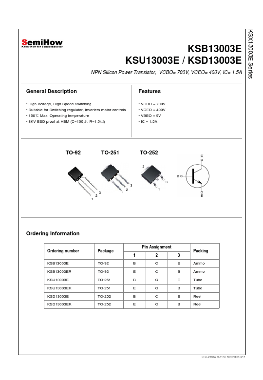 <?=KSB13003E?> डेटा पत्रक पीडीएफ