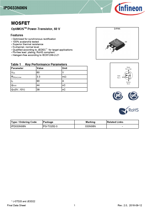 IPD033N06N Infineon
