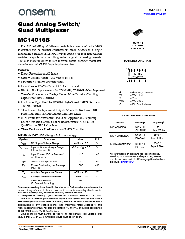 MC14016B ON Semiconductor