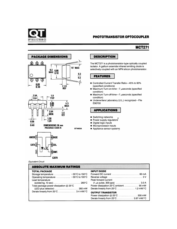 MCT271 QT Optoelectronics
