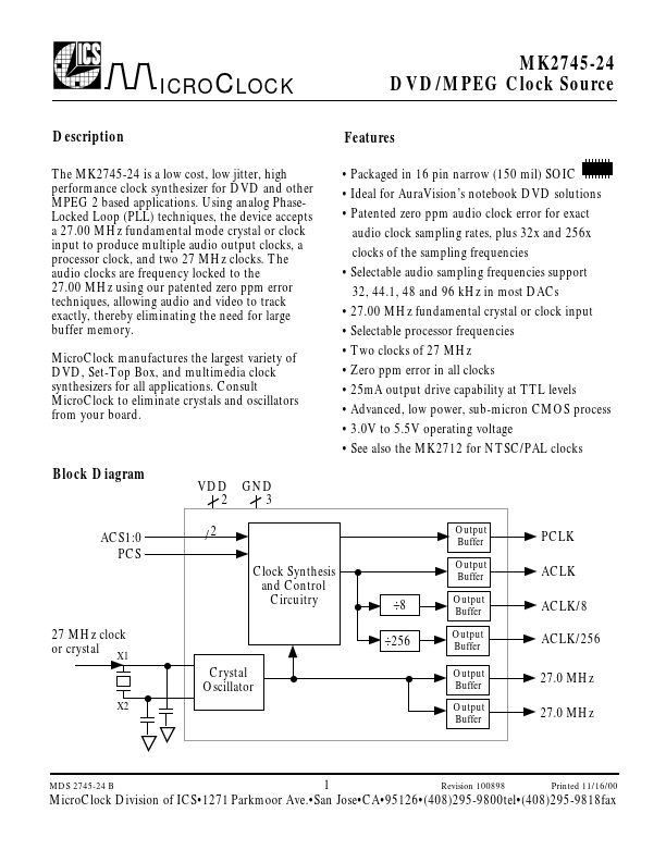 MK2745-24 Integrated Circuit Systems