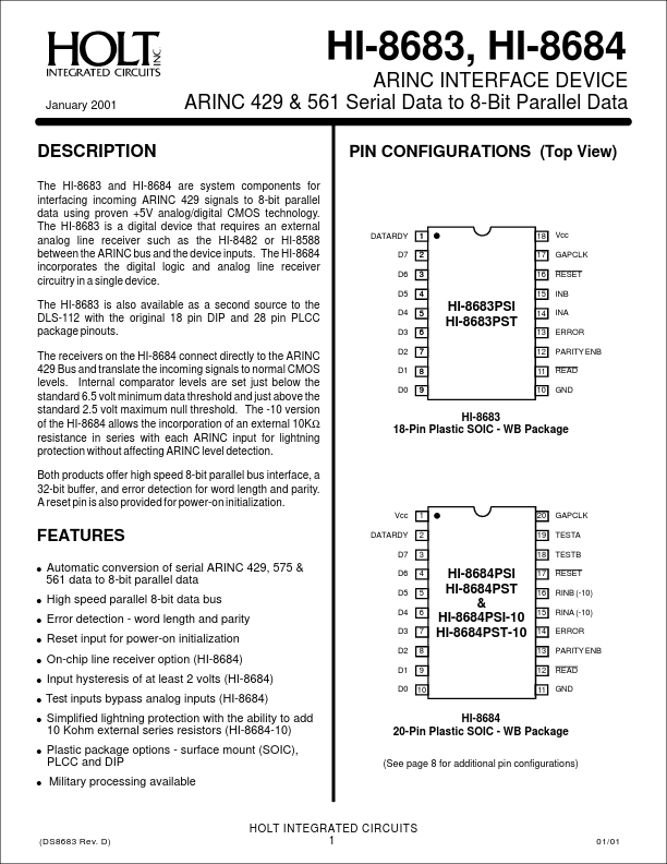 HI-8683 Holt Integrated Circuits