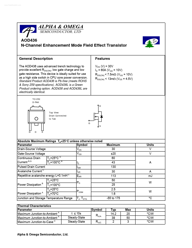 AOD436 Alpha & Omega Semiconductors