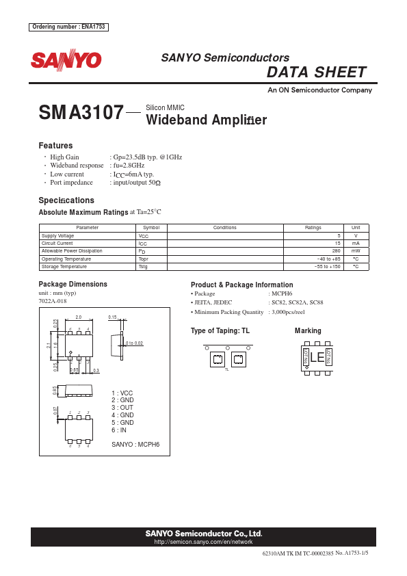 <?=SMA3107?> डेटा पत्रक पीडीएफ