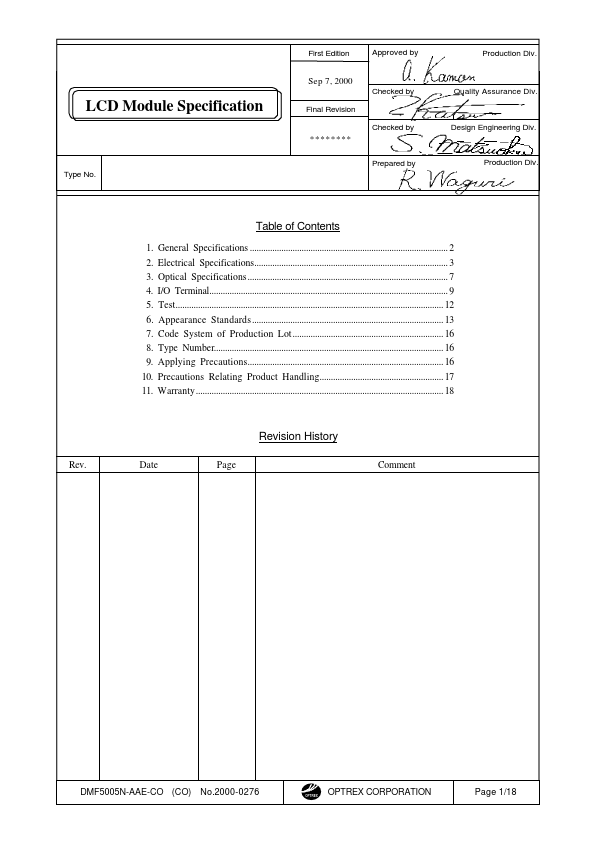 DMF5005N-AAE-CO OPTREX CORPORATION