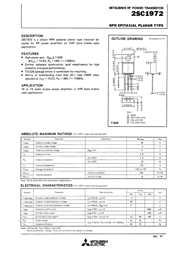 2SC1972 Mitsubishi Electric Semiconductor