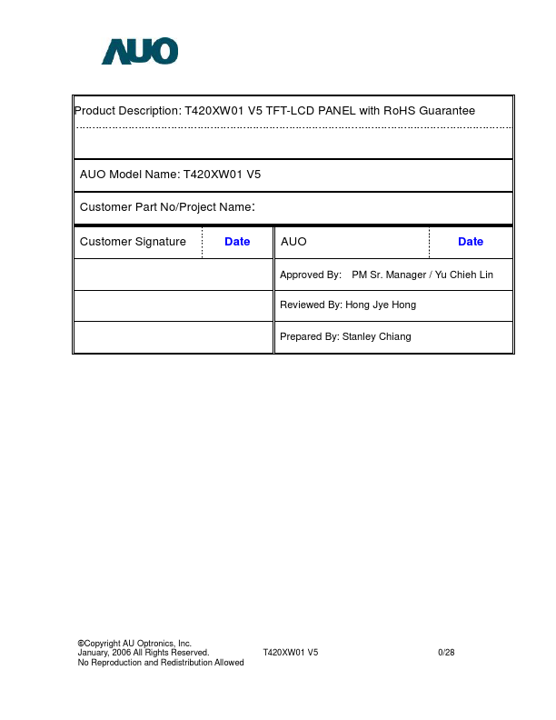 <?=T420XW01-V5?> डेटा पत्रक पीडीएफ