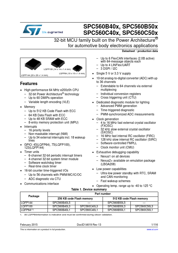 SPC560B50L1 ST Microelectronics