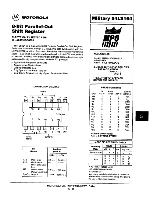 54LS164 Motorola